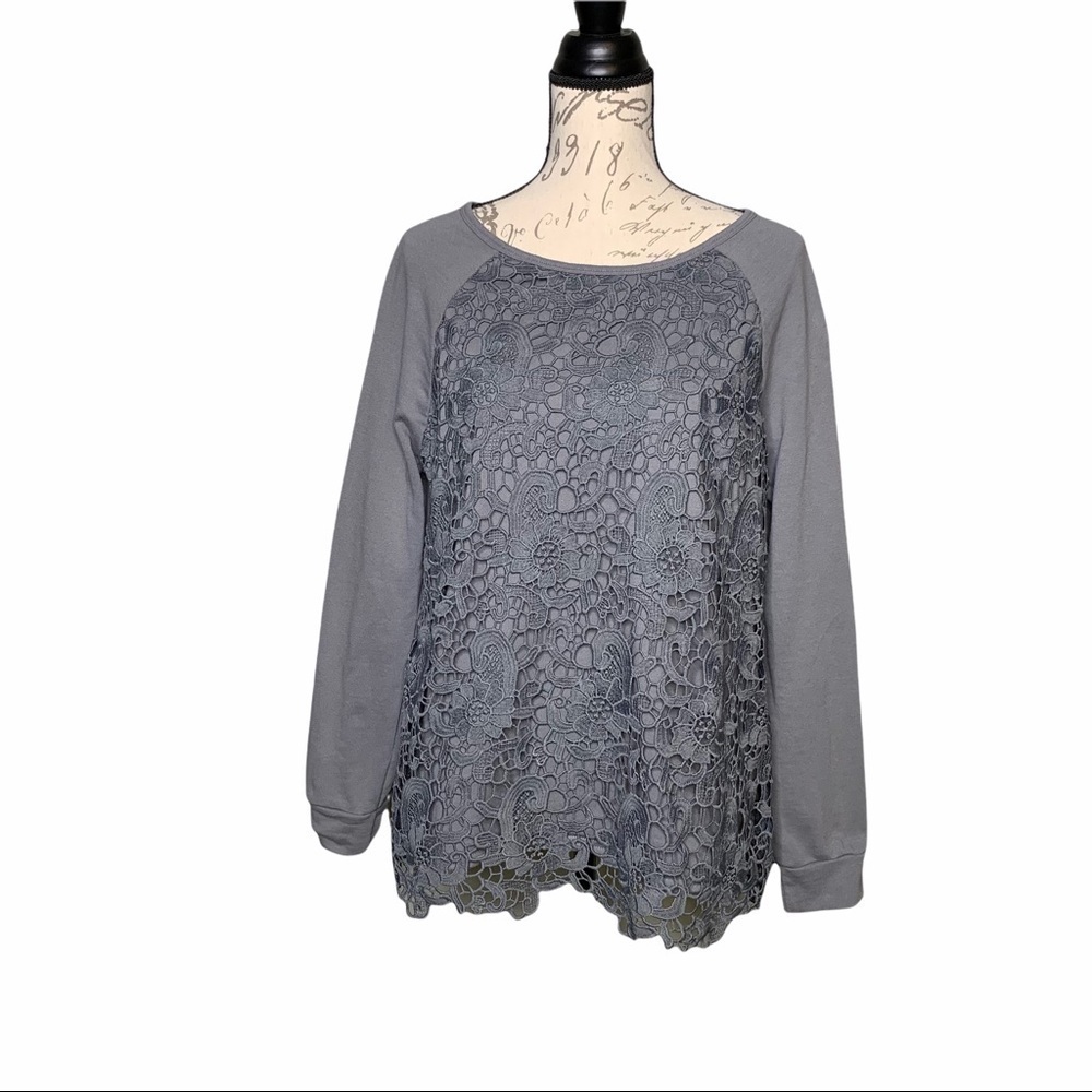 Adrianna Papell Lace Overlay Popover Sweatshirt